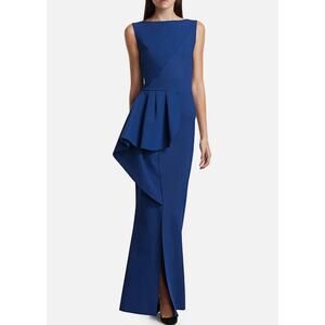NWT Chiara Boni La Petite Robe Quirina Peplum Gown Dress Blue Size 46